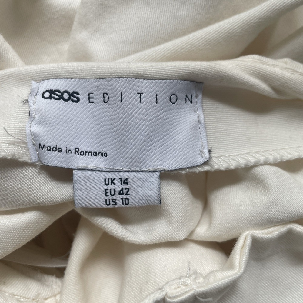 ASOS‎ Edition Square Neck Empire Mini Dress Women US 10 Beige Cotton Twill Bow - Picture 4 of 10